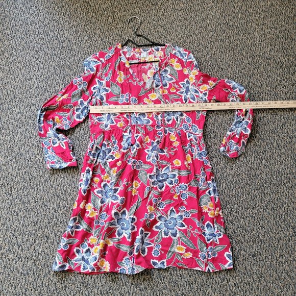 Old Navy Boho Chic Tassel Tie Red Blue Long Sleeve Fall Floral Dress Size Medium - Picture 9 of 14